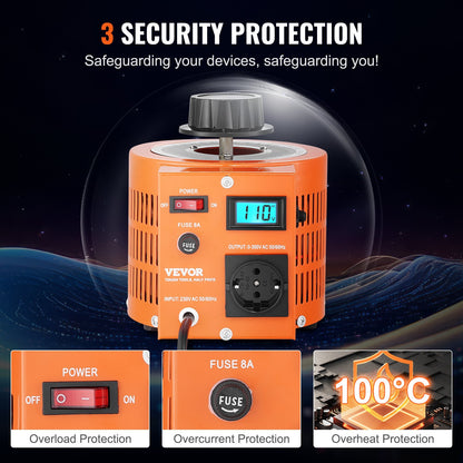 2000VA Transformator för variabel spänning 6,6A 0-300V Spänningsregulator LCD CE