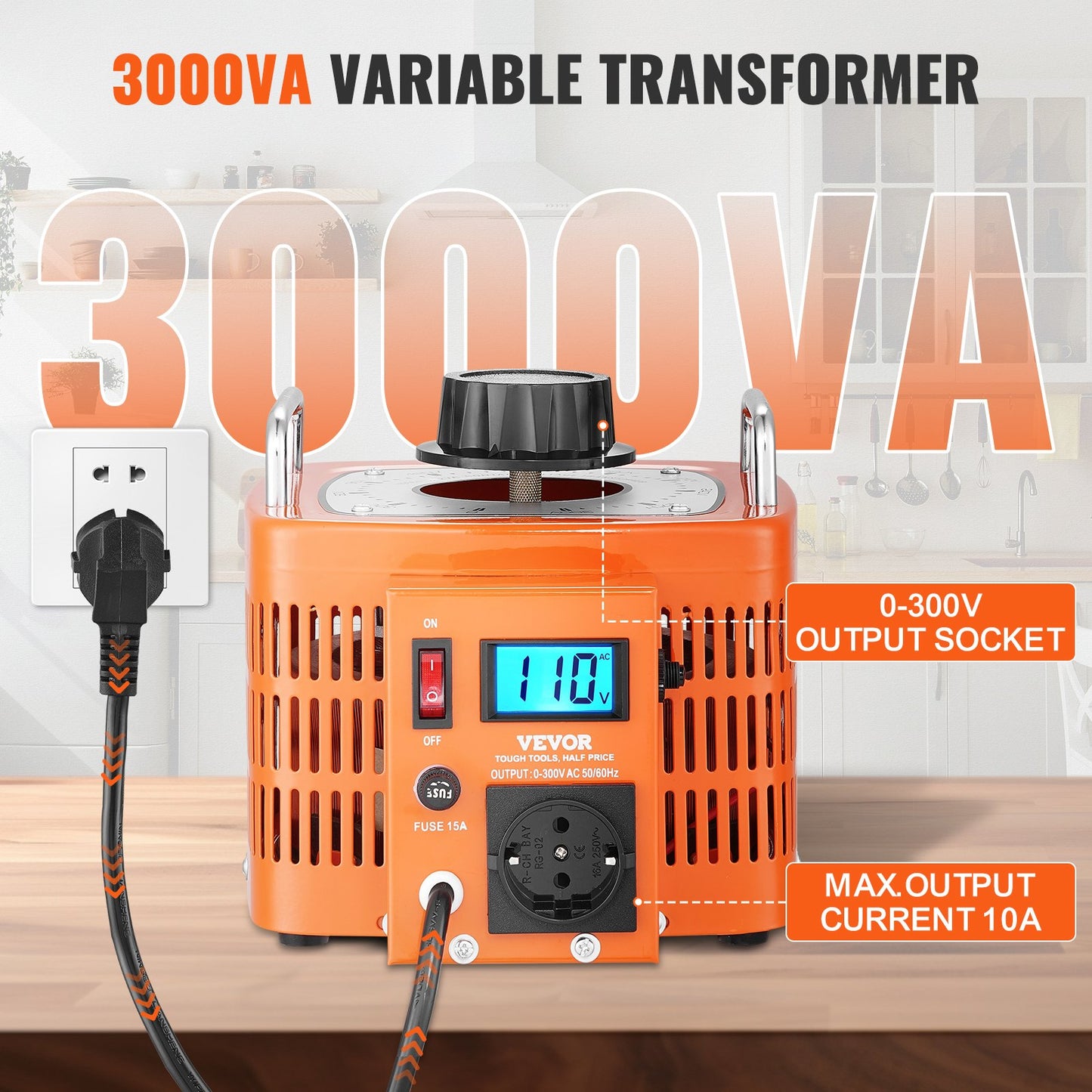 3000VA Variabler Spannungstransformator 10A 0-300V Spannungsregler LCD CE