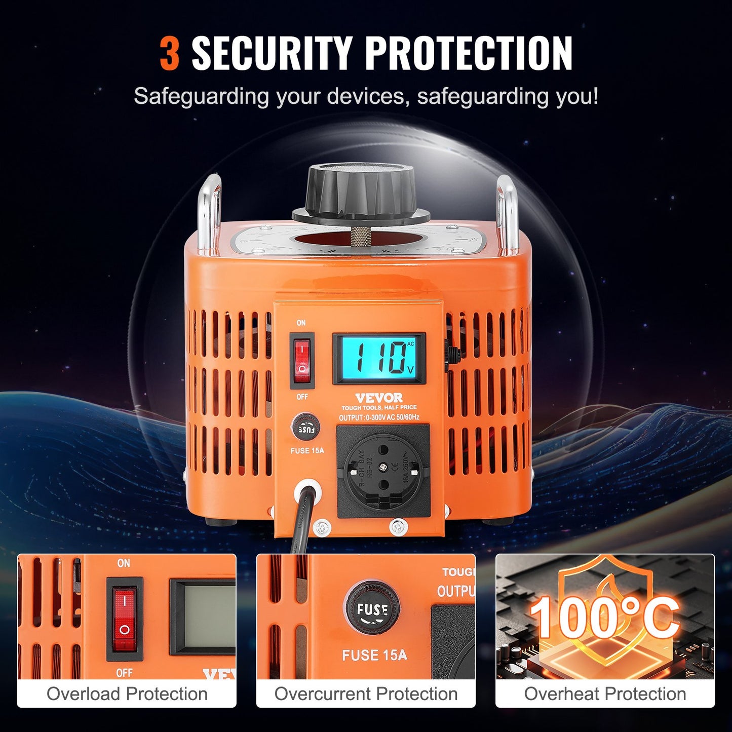 3000VA Variabler Spannungstransformator 10A 0-300V Spannungsregler LCD CE