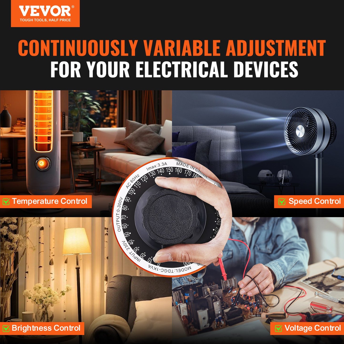 1000VA Variabler Spannungstransformator 3.3A 0-300V AC Spannungsregler CE