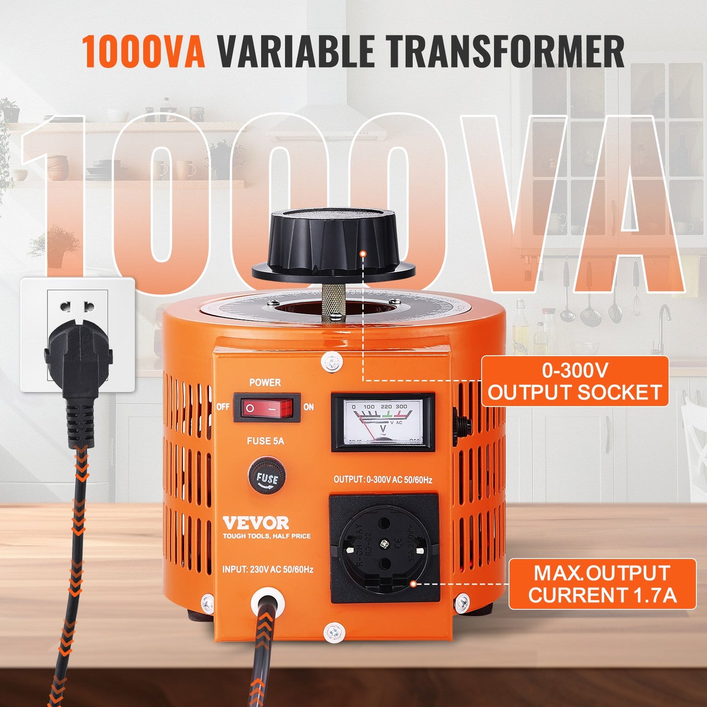 1000VA Variabler Spannungstransformator 3.3A 0-300V AC Spannungsregler CE