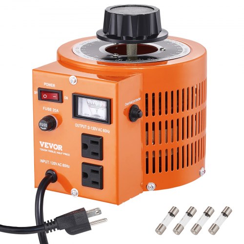 2000VA Auto Variable Voltage Transformer, 15.3 Amp, 110V Input 0-130V Output AC Voltage Regulator Power Supply, with 4 Extra Fuses Thermal Control Switch for Home Industrial Office