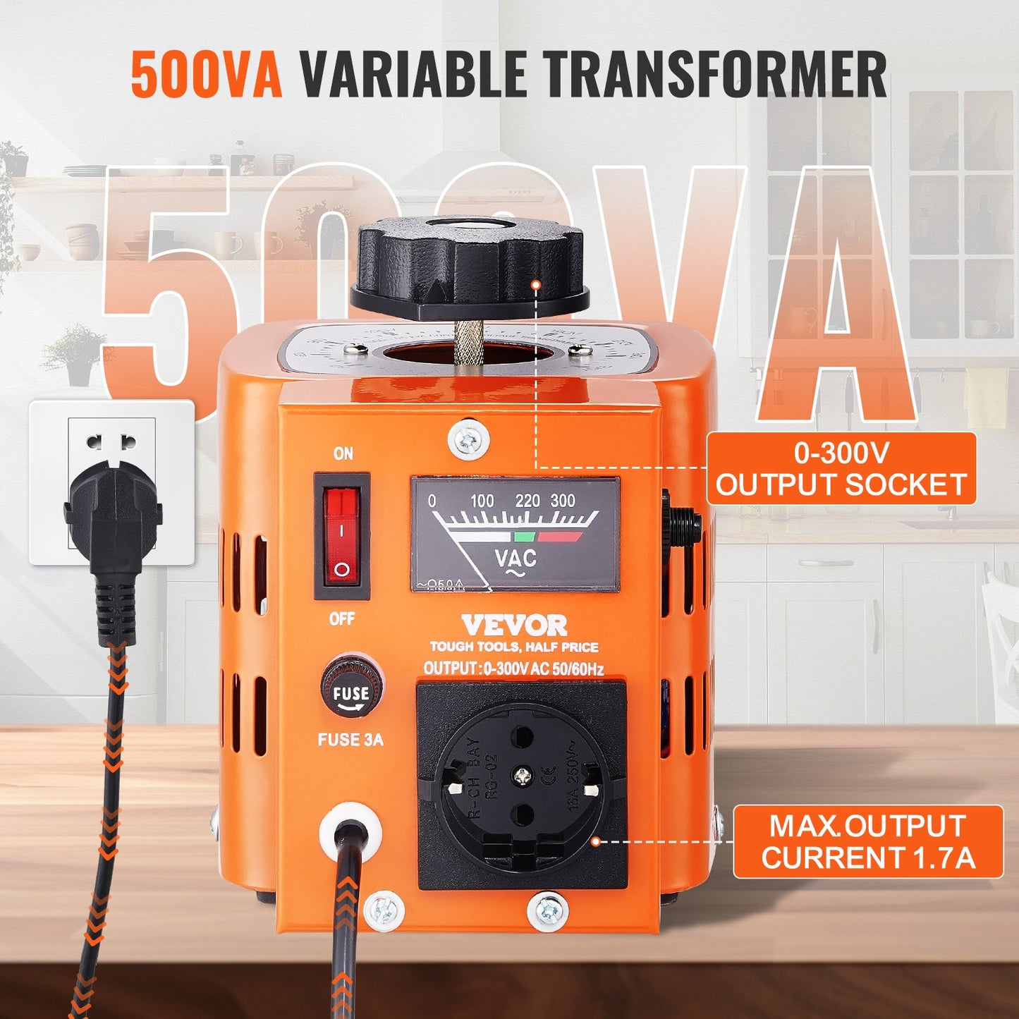 500VA Variabler Spannungstransformator 1.7A 0-300V AC Spannungsregler CE