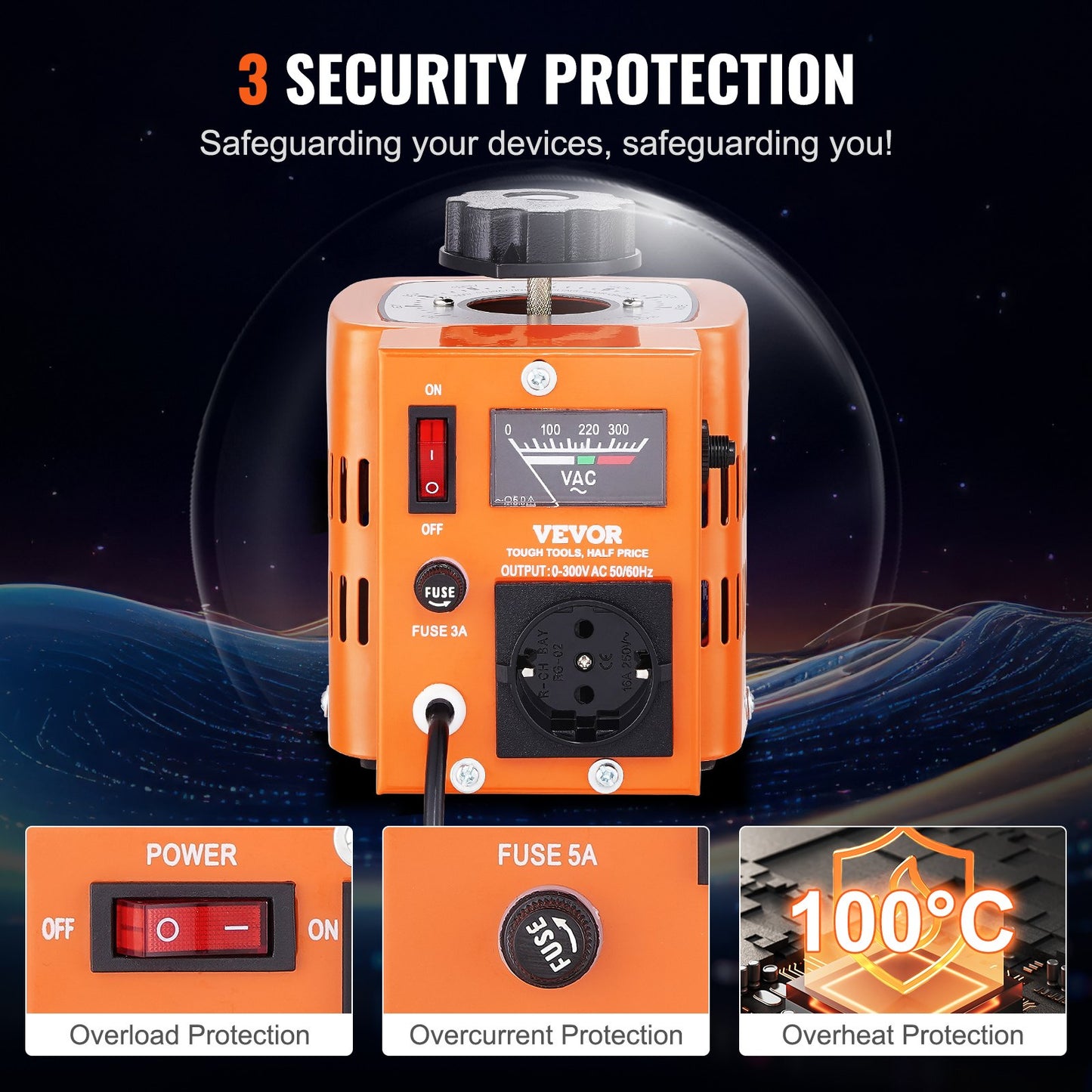 500VA Variabler Spannungstransformator 1.7A 0-300V AC Spannungsregler CE