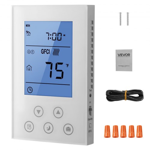 7-Day Programmable Thermostat, Home Thermostats for Radiant Underfloor Heating Cable,Heat Pump, Built-in GFCI & Sensitive Sensor, LED Screen with Backlight,Energy-Efficient,White