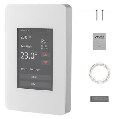 7-Day Programmable Thermostat, Home Thermostats for Radiant Underfloor Heating Cable,Heat Pump with GFCI & Sensitive Sensor,TFT Color Display Touchscreen,Efficient,Gray-White (Without Wifi)