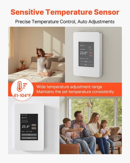 7-Day Programmable Thermostat, Home Thermostats for Radiant Underfloor Heating Cable,Heat Pump with GFCI & Sensitive Sensor,TFT Color Display Touchscreen,Efficient,Gray-White (Without Wifi)