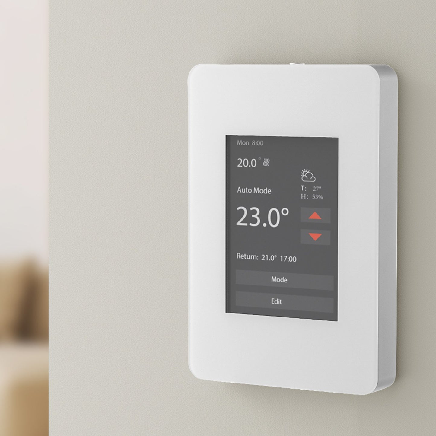 7-Day Programmable Thermostat, Home Thermostats for Radiant Underfloor Heating Cable,Heat Pump with GFCI & Sensitive Sensor,TFT Color Display Touchscreen,Efficient,Gray-White (Without Wifi)
