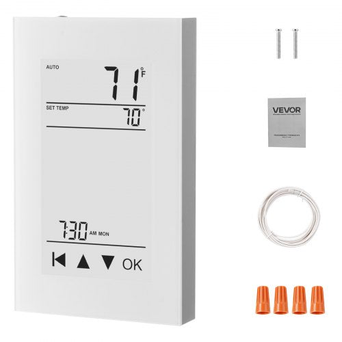 7-Day Programmable Thermostat, Home Thermostats for Radiant Underfloor Heating Cable, Heat Pump, with GFCI & Sensitive Sensor, LCD Touchscreen, Energy-Efficient, Gray-White (Without Wifi)