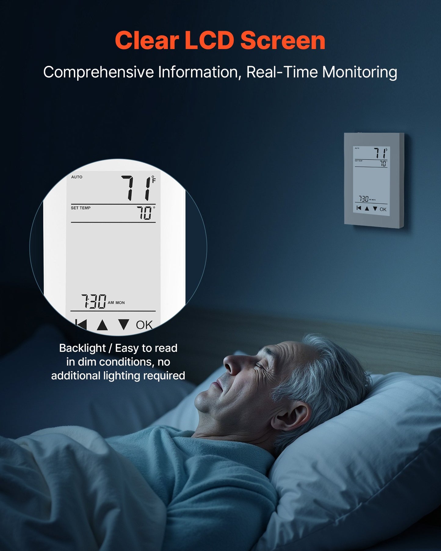 7-Day Programmable Thermostat, Home Thermostats for Radiant Underfloor Heating Cable, Heat Pump, with GFCI & Sensitive Sensor, LCD Touchscreen, Energy-Efficient, Gray-White (Without Wifi)