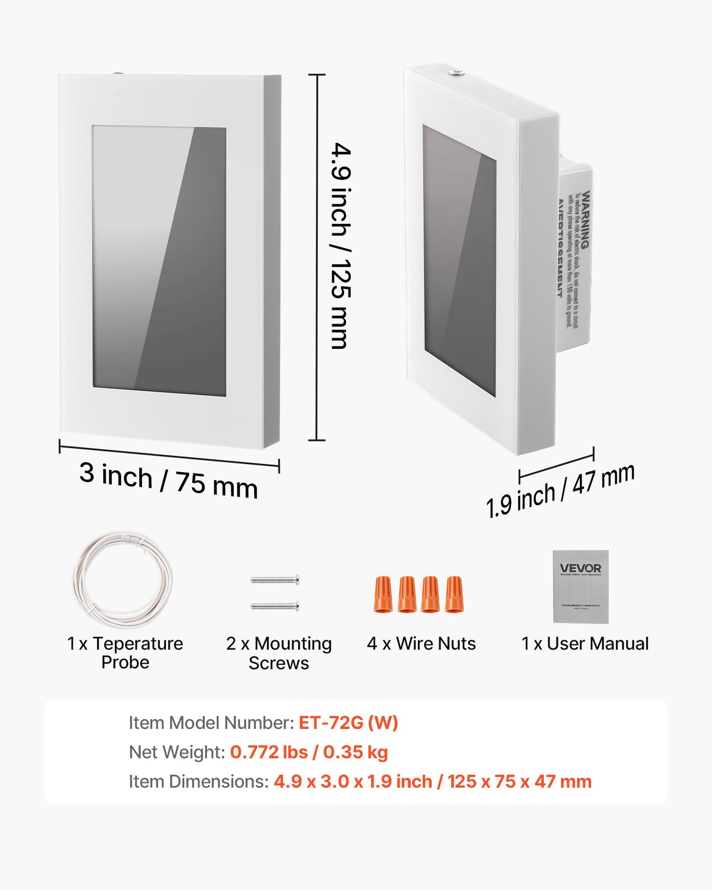 7-Day Programmable Thermostat, Home Thermostats for Radiant Underfloor Heating Cable, Heat Pump, with GFCI & Sensitive Sensor, LCD Touchscreen, Energy-Efficient, Gray-White (Without Wifi)