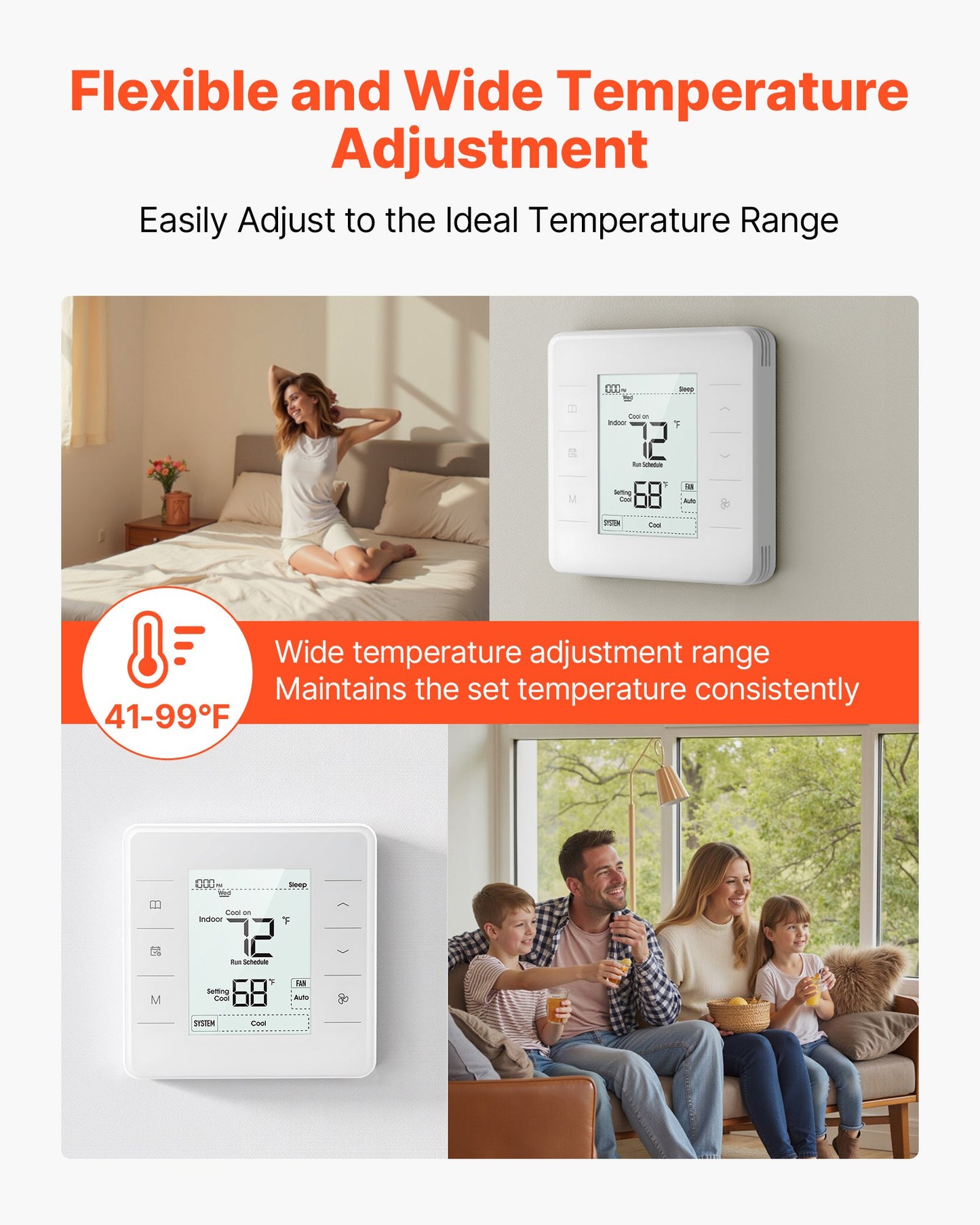 7-Day Programmable Thermostat, Home Thermostats for Heat Pump,Air Conditioner,Underfloor Heating, LED Screen with Backlight & 1Cool+1Heat,Energy-Efficient,Wide Temp Range,White