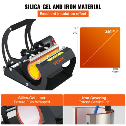Tassen-Hitzepresse, 11 oz/11,5 cm und 20 oz/22 cm, zwei Platten, LCD-Tassenpresse mit abnehmbaren Transfer-Sublimationsmatten, DIY-Presse für schmale Kaffeetassen, Kieselgeldruck, Schwarz