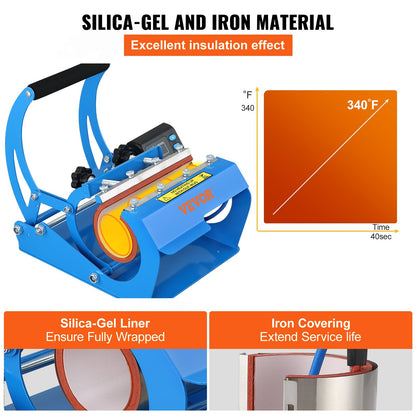 Tassen-Hitzepresse, 11 oz/11,5 cm und 20 oz/22 cm, zwei Platten, LCD-Tassenpresse mit abnehmbaren Transfer-Sublimationsmatten, DIY-Presse für schmale Kaffeetassen, Kieselgeldruck, Blau