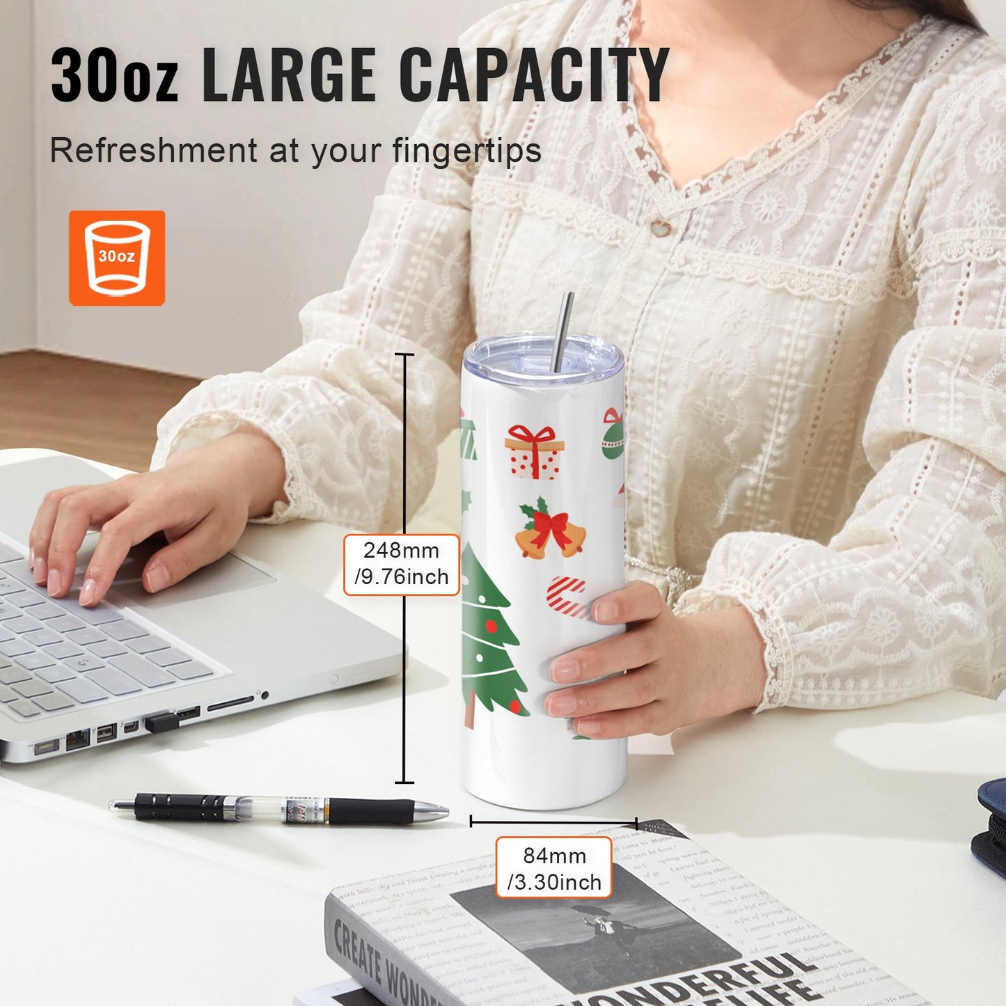 8-pack raka sublimeringsglas, 30 oz blank tumlare, rostfritt stål med dubbla väggar med sugrör, lock, borste, bas, krympplast, presentförpackning, för värmepress och värmeöverföring