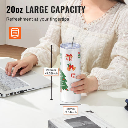 8 Pack Sublimation Tumblers 20 Oz Skinny Straight, Stainless Steel Sublimation Tumblers Blank, Stainless Steel Double Wall Tumbler for Heat Transfer Customized Gifts with Lid and Straw, Gift Box