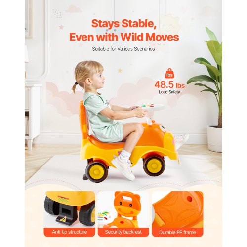 Åkbil för småbarn, Åkbil för småbarn 19 till 36 månader, Åkleksak med tuta och musik, 22 kg lastkapacitet, Förvaring under sätet, Gåvagn från fot till golv för småbarn pojkar flickor |  EU