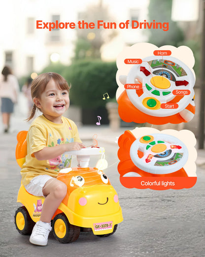 Ride On Toddler Push Car, Push Car for Toddler 19 to 36 Months, Kids Ride On Toy with Horn & Music, 48.5 lbs Load Capacity, Under-seat Storage, Foot-to-Floor Walker for Toddlers Boys Girls