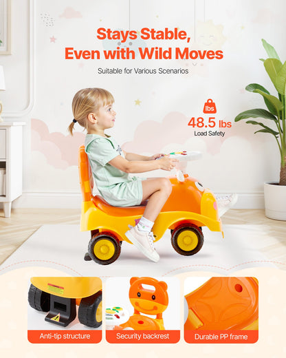 Ride On Toddler Push Car, Push Car for Toddler 19 to 36 Months, Kids Ride On Toy with Horn & Music, 48.5 lbs Load Capacity, Under-seat Storage, Foot-to-Floor Walker for Toddlers Boys Girls