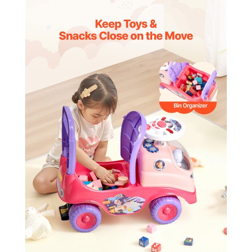 Åkbil för småbarn, Åkbil för småbarn 19 till 36 månader, Åkleksak med tuta och musik, 22 kg lastkapacitet, Förvaring under sätet, Gåvagn från fot till golv för småbarn pojkar flickor, Rosa |  EU