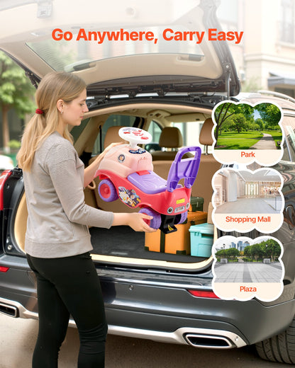 Ride On Toddler Push Car, Push Car for Toddler 19 to 36 Months, Kids Ride On Toy with Horn & Music, 48.5 lbs Load Capacity, Under-seat Storage, Foot-to-Floor Walker for Toddlers Boys Girls, Pink