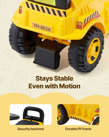 Ride On Toddler Car, Ride on Excavator Car for Toddler 19 to 36 Months, Excavator Bulldozer Digger Toy with Under-seat Storage & Music, 55 lbs Load Capacity, Foot-to-Floor Walker for Kid, Yellow
