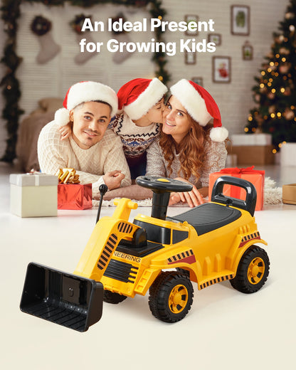 Ride On Toddler Car, Ride on Excavator Car for Toddler 19 to 36 Months, Excavator Bulldozer Digger Toy with Under-seat Storage & Music, 55 lbs Load Capacity, Foot-to-Floor Walker for Kid, Yellow