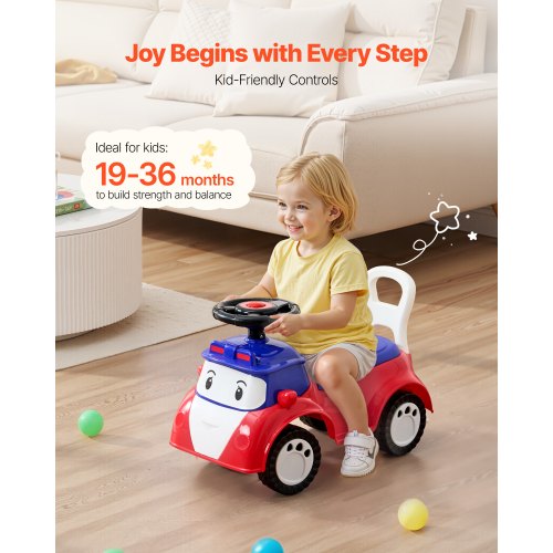 Åkbil för småbarn, Åkbil för småbarn 19 till 36 månader, Åkleksak med musik och förvaring under sätet, 25 kg lastkapacitet, Gåvagn från fot till golv för småbarn pojkar flickor, Röd |  EU