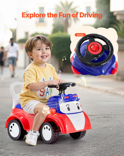 Ride On Toddler Push Car, Push Car for Toddler 19 to 36 Months, Kids Ride On Toy with Music & Under-seat Storage, 55 lbs Load Capacity, Foot-to-Floor Walker for Toddlers Boys Girls, Red