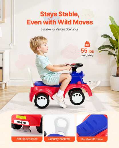 Ride On Toddler Push Car, Push Car for Toddler 19 to 36 Months, Kids Ride On Toy with Music & Under-seat Storage, 55 lbs Load Capacity, Foot-to-Floor Walker for Toddlers Boys Girls, Red