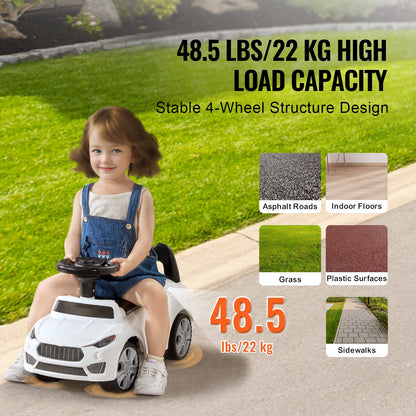 Ride On Push Car for Toddlers, Ages 1-3, Ride Racer, Sit to Stand Toddler Ride On Toy, Classic Kids Ride On Car with Music Steering Wheel & Under Seat Storage, Ride On Toy for Boys Girls, White