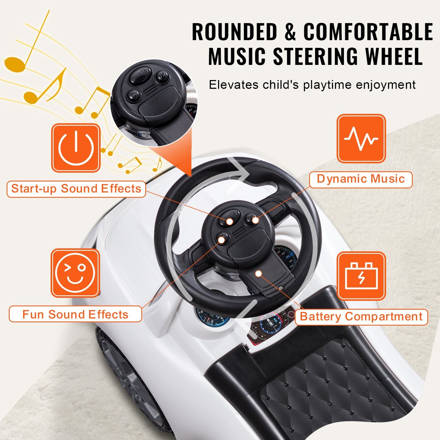 Ride On Push Car for Toddlers, Ages 1-3, Ride Racer, Sit to Stand Toddler Ride On Toy, Classic Kids Ride On Car with Music Steering Wheel & Under Seat Storage, Ride On Toy for Boys Girls, White