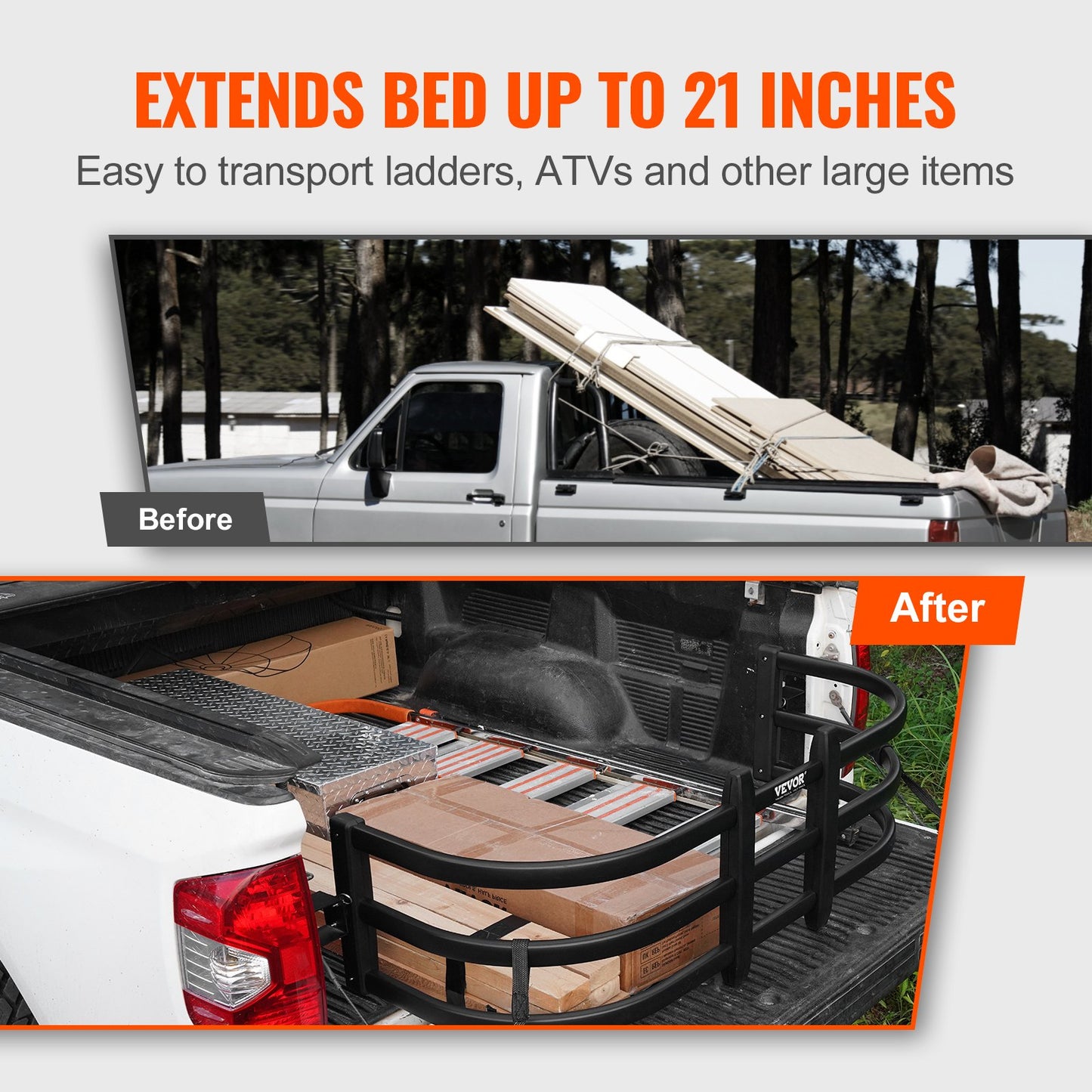 Truck Bed Extender, Aluminum Retractable Tailgate Extender, 51.6"-64" Adjustable Length, Fits for Ridgeline, Tacoma, Gladiator, Colorado/Canyon, Frontier, and Ranger