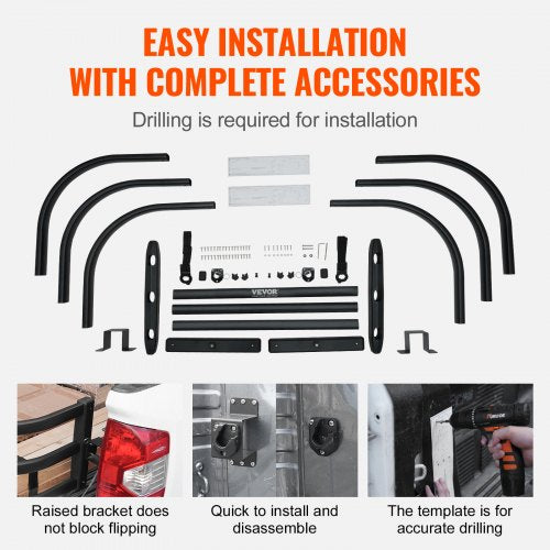 Truck Bed Extender, infällbar bakluckeförlängare i aluminium, 55,5"-68", Passar till Ford Super Duty, F150, Dodge Ram 1500/2500/3500, Toyota Tundra, Nissan Titan, Chevrolet Silverado, GMC Sierra |  EU