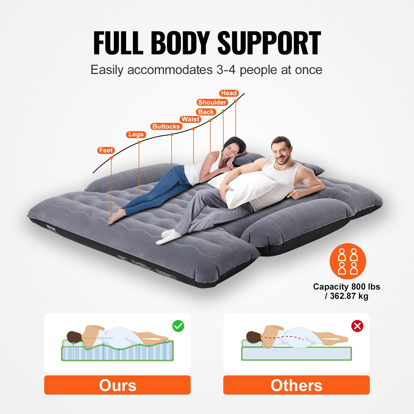 Truck Bed Air Mattress, for 6-6.5 ft Full Size Truck Beds, Inflatable Air Mattress Camping Bed with 12V Air Pump 2 Pillows, Carry Bag, for Chevrolet Silverado, Dodge Ram, Ford 150/250/350