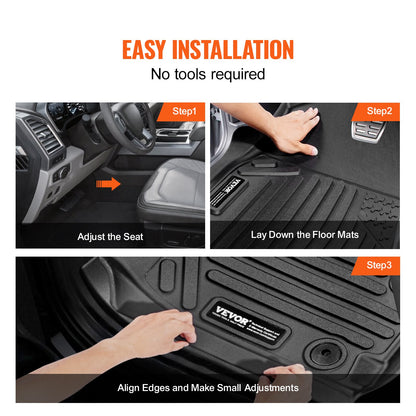 Automotive Floor Mats, Fits for Dodge Ram 1500 Crew Cab 2019-2024, 3 pcs Front and 2nd Row Liners, All Weather Custom Fit TPE Vehicle Floor Mats, Easy to Clean Floor Liners for Trucks, Black