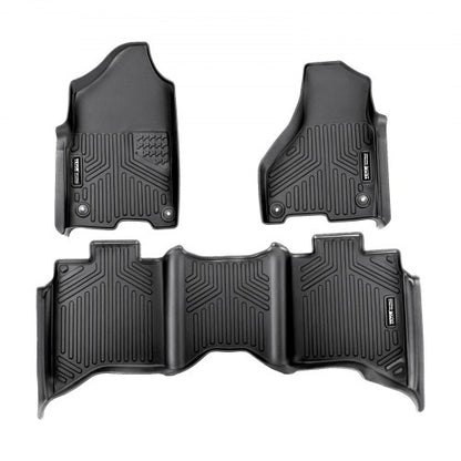 SKYSHALO Truck Floor Liners, Fits Dodge Ram 1500/2500/3500 & 1500 Classic 2013-2018/2019-2022(Crew Cab Only), Include 3 Front & Second Row Mats, Weather-Resistant TPE Custom Fit Mats for Pickup, Black