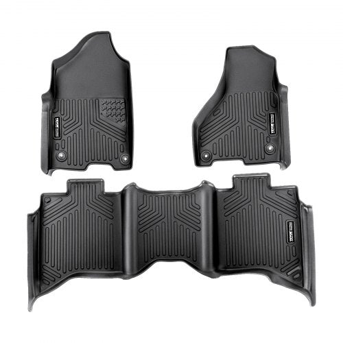 SKYSHALO Truck Floor Liners, Fits Dodge Ram 1500/2500/3500 & 1500 Classic 2013-2018/2019-2022(Crew Cab Only), Include 3 Front & Second Row Mats, Weather-Resistant TPE Custom Fit Mats for Pickup, Black