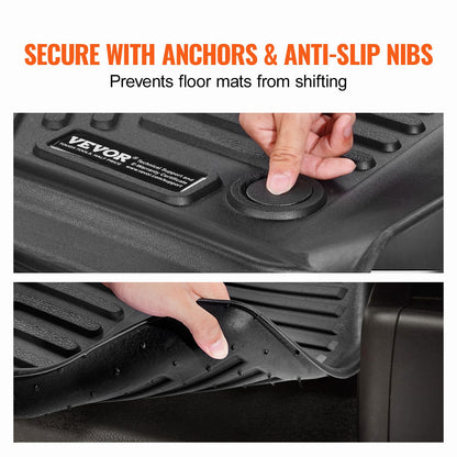 Automotive Floor Mats, Fits for Ford F250 F350 F450 F550 2017-2024 2025 Super Duty Crew Cab Bucket Seat with Under Seat Storage, 3 pcs Front and 2nd Row Liners, Floor Liners for Trucks, Black