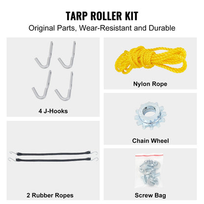 Hand Crank Tarp Roller Kit, 64" to 104" Wide, Aluminum Alloy, Manual Cab Level Dumper Tarp Roller with 7" Sponge Wrapped Handle, Perfect for Dump Trucks, Trailers, Garbage Trucks (No Tarp)