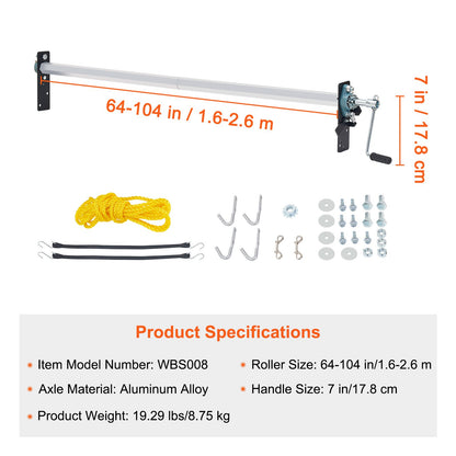 Hand Crank Tarp Roller Kit, 64" to 104" Wide, Aluminum Alloy, Manual Cab Level Dumper Tarp Roller with 7" Sponge Wrapped Handle, Perfect for Dump Trucks, Trailers, Garbage Trucks (No Tarp)