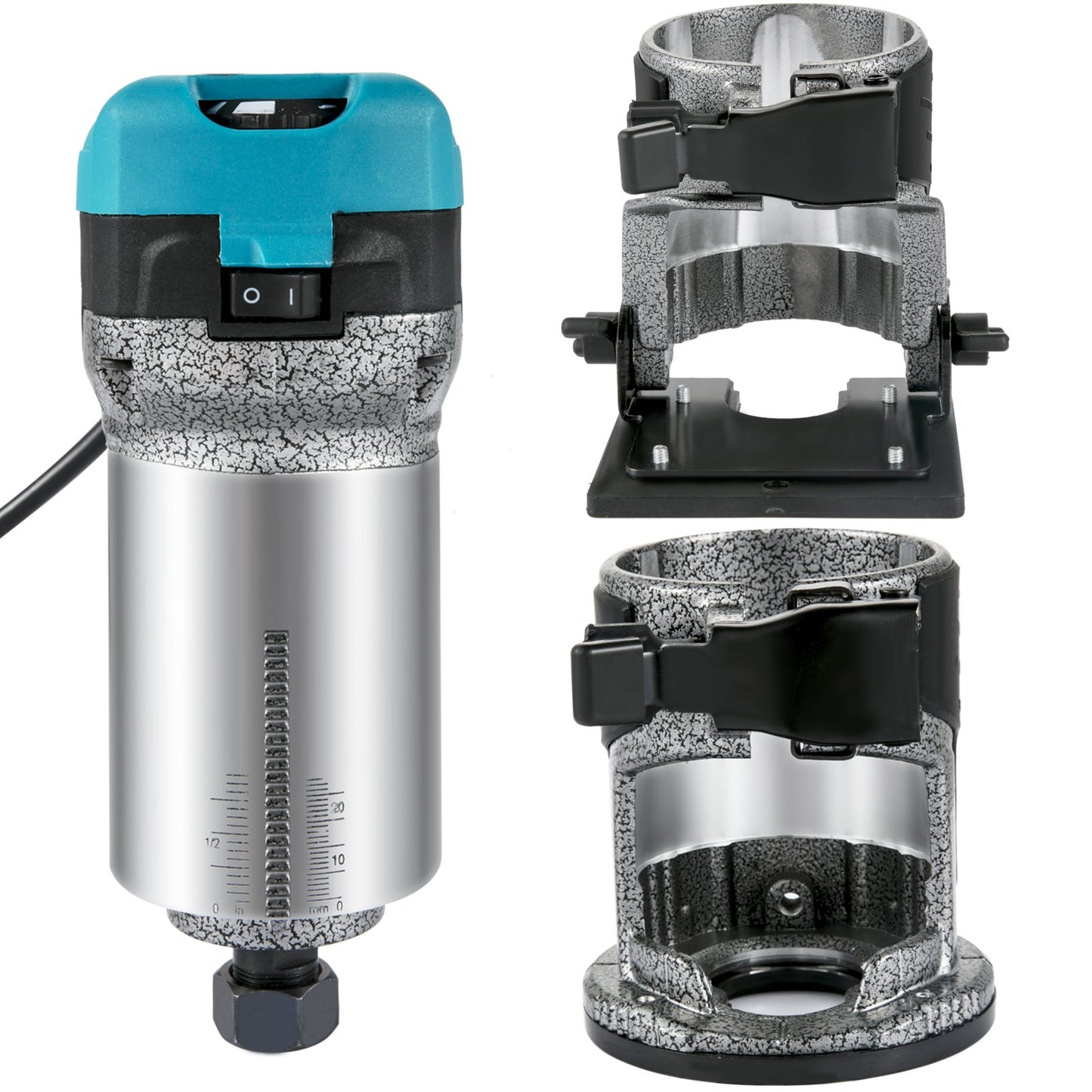 Överfräsverktyg, 710W träöverfräs, överfräs för träbearbetning med 3 fräshylsor, träöverfräsverktyg med fast & nedsänknings- & tiltbas, träbearbetningsfräs med aluminiumskal & 13000-33000 r/min rotationshastighet