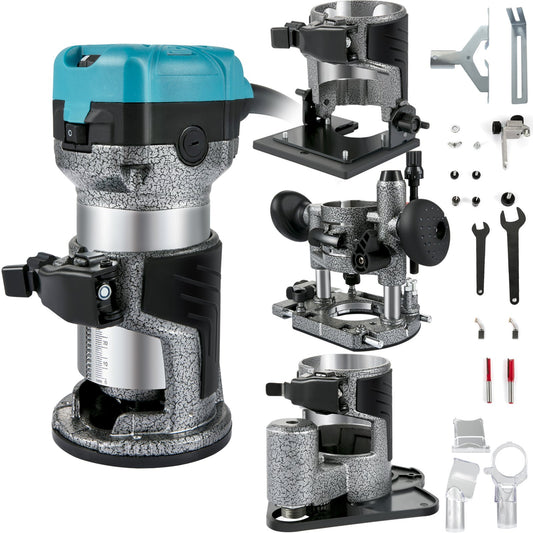 Router tool, 710W wood router, router for woodworking with 3 milling sleeves, wood router tool with fixed &amp; plunge &amp; tilt &amp; offset base, woodworking router with aluminum shell &amp; variable rotation speed