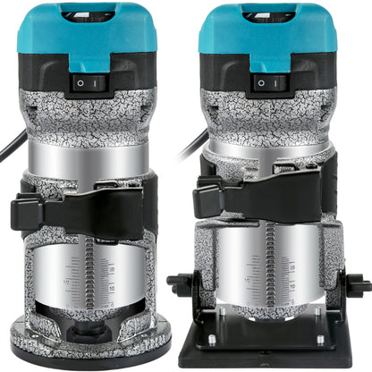 Fräswerkzeug, 710-W-Holzfräser, Fräser für die Holzbearbeitung mit 3 Fräshülsen, Holzfräserwerkzeug mit fester &amp; Tauch- &amp; Neigungs- &amp; Versatzbasis, Holzbearbeitungsfräser mit Aluminiumgehäuse &amp; variabler Rotationsgeschwindigkeit