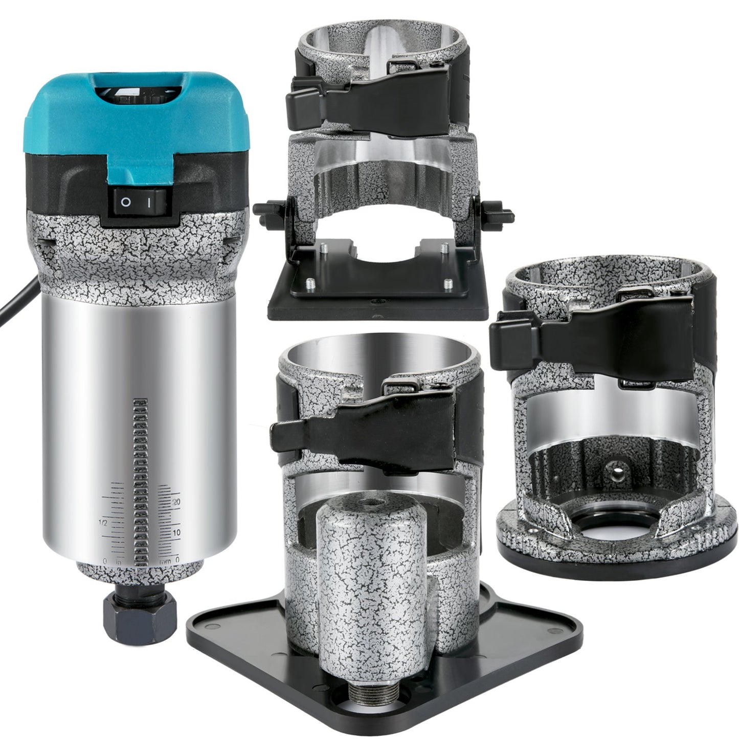 Fräswerkzeug, 710-W-Holzfräser, Fräser für die Holzbearbeitung mit 3 Fräshülsen, Holzfräserwerkzeug mit fester &amp; Tauch- &amp; Neigungs- &amp; Versatzbasis, Holzbearbeitungsfräser mit Aluminiumgehäuse &amp; variabler Rotationsgeschwindigkeit