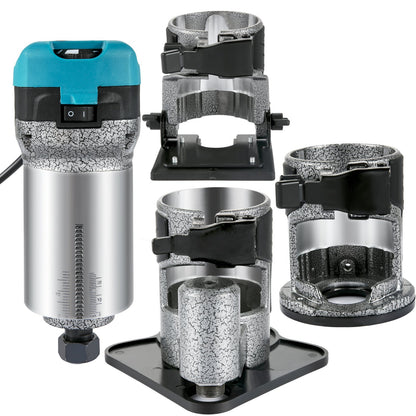 Fräswerkzeug, 710-W-Holzfräser, Fräser für die Holzbearbeitung mit 3 Fräshülsen, Holzfräserwerkzeug mit fester &amp; Tauch- &amp; Neigungs- &amp; Versatzbasis, Holzbearbeitungsfräser mit Aluminiumgehäuse &amp; variabler Rotationsgeschwindigkeit