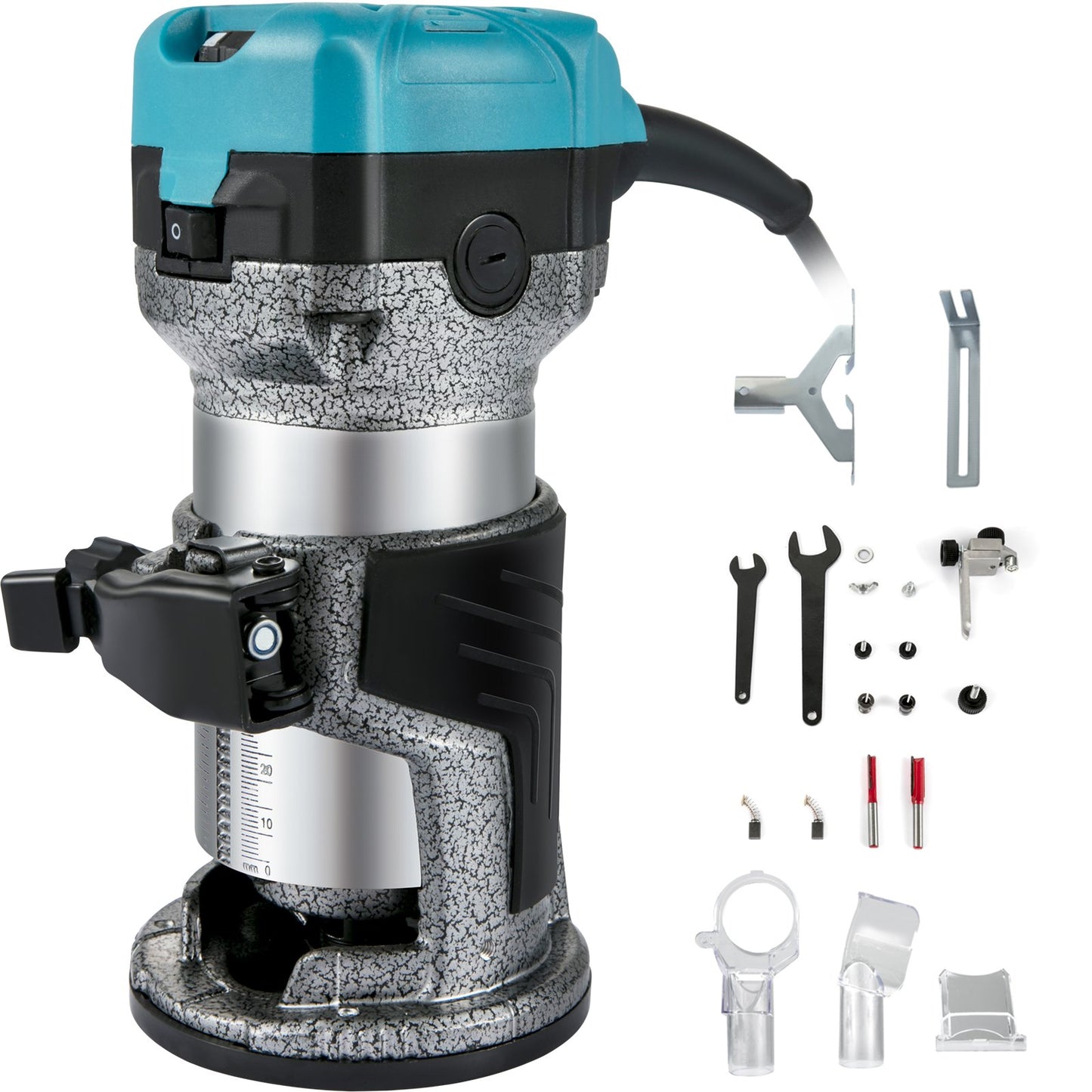 Oberfräse, 710W Oberfräse, Oberfräse für Holzbearbeitung mit drei Fräshülsen, Holzfräse mit fester Basis, Oberfräse für Holzbearbeitung mit Aluminiumgehäuse und 13000 - 33000 U/min Drehzahl