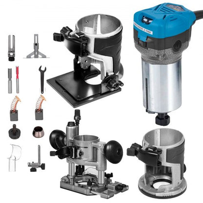 Compact Router 1.25HP With Fixed Base, Plunge Base and Tilt Base, Variable Speed Wood Router Kit Max Torque 30,000RPM 800W For Woodworking & Furniture Manufacturing