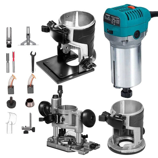 800 W Max torque Variable speed 30,000 RPM Compact router with 1/4" &amp; 3/8" collets 1 x plunge base and 1 x tilt base 220V