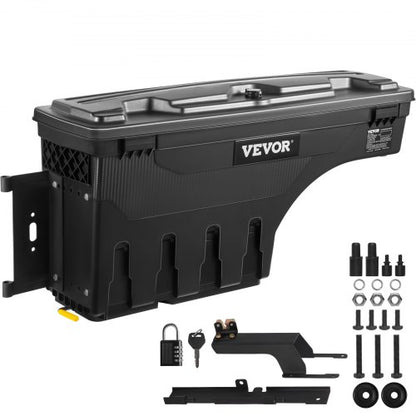 Truck Bed Storage Box, Lockable Swing Case with Password Padlock, 6.6 Gal/25 L ABS Wheel Well Tool Box, Waterproof and Durable, Compatible with Ford F-150 2015-2021, Drivers Side(Left)